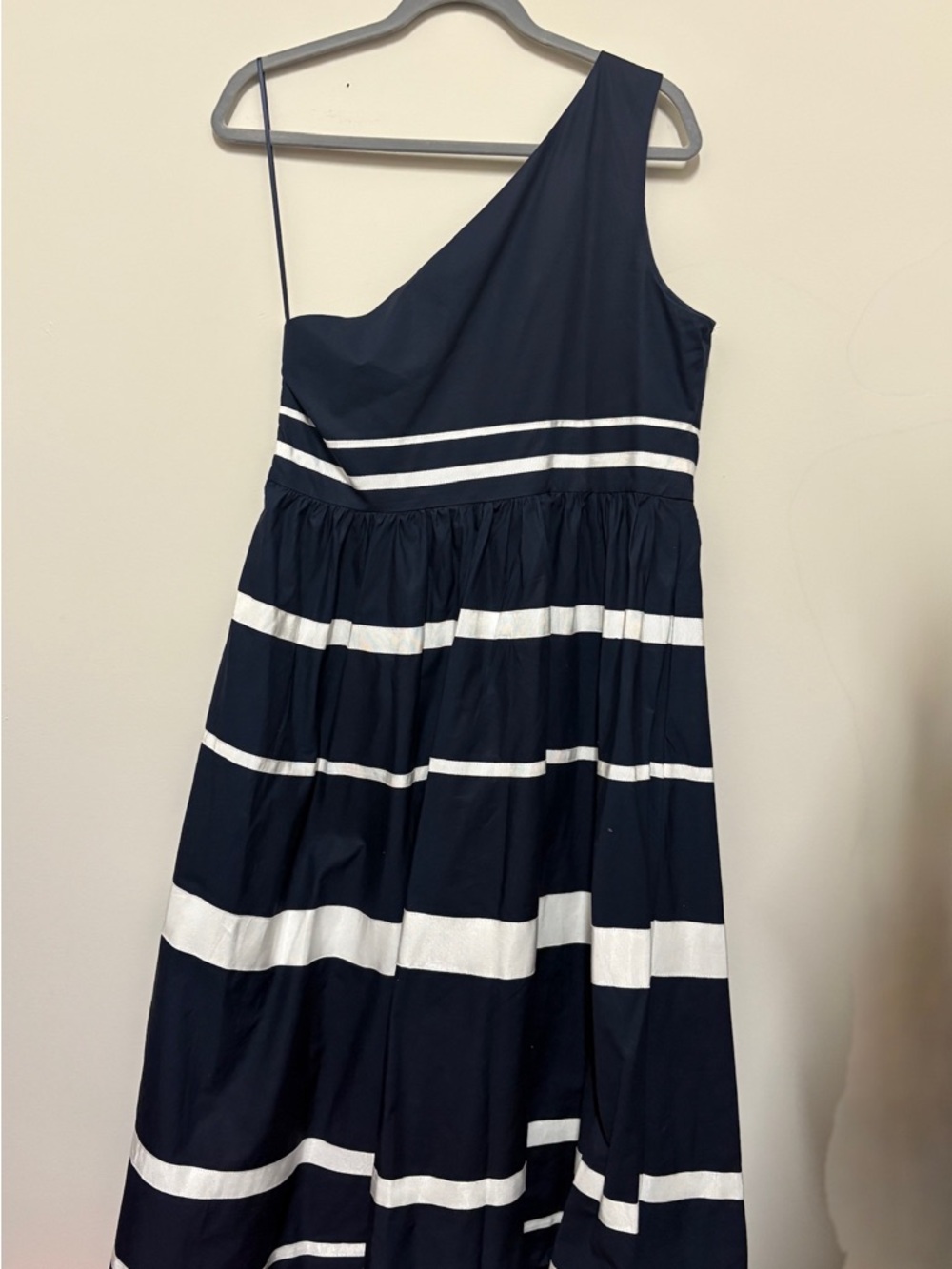 J. Crew Navy and White One-Shoulder Striped Maxi Dress - Picture 2 of 4
